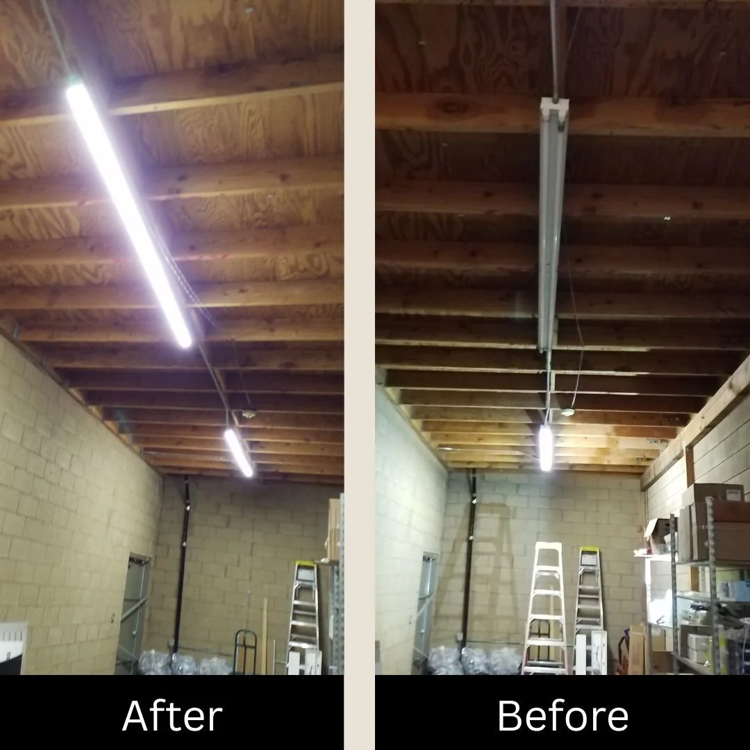 Our electrician replaced a faulty fluorescent ballast and tubes in the warehouse of this Barstow cell phone retail store, restoring bright and reliable interior lighting.