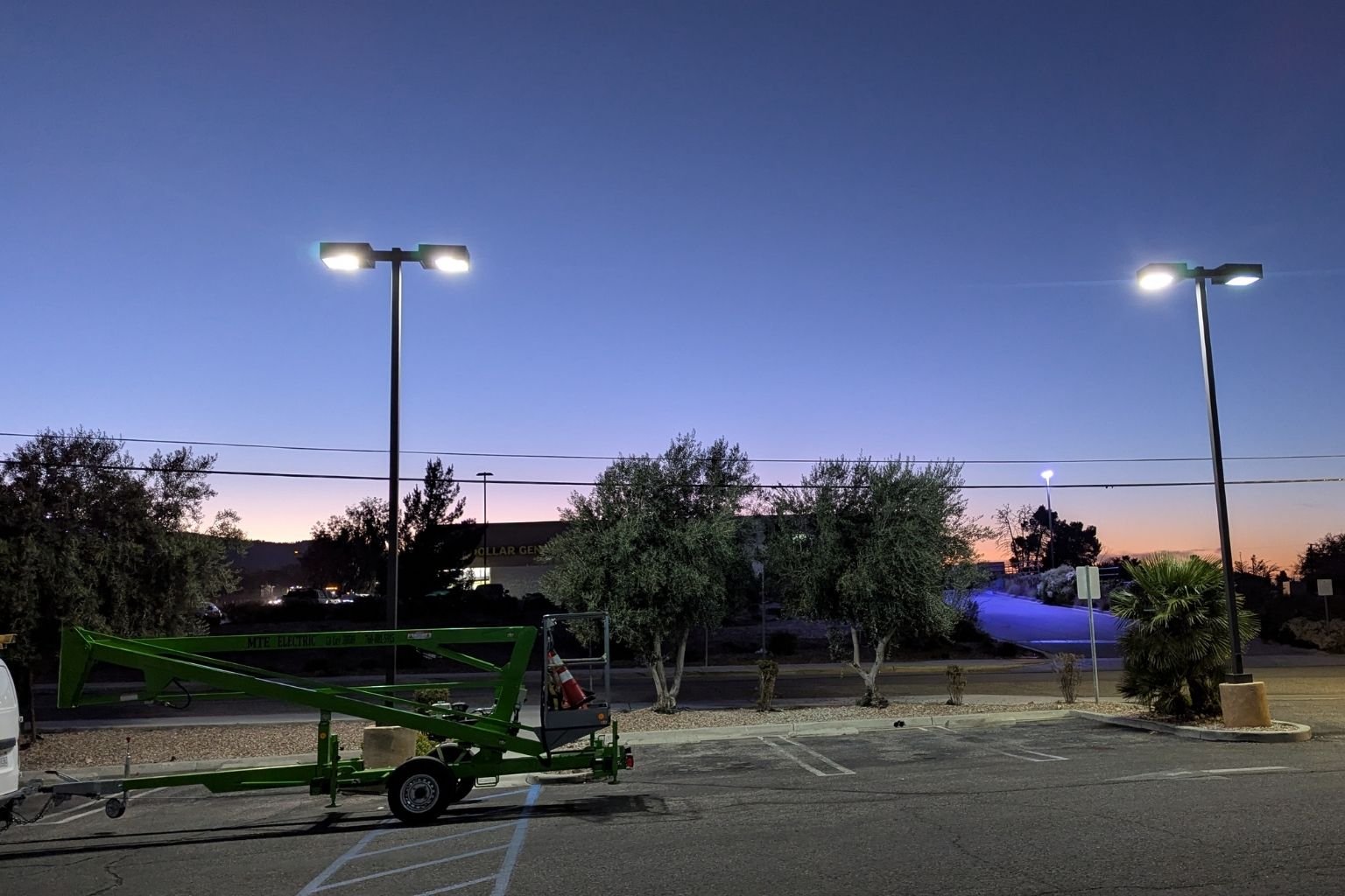 Our electrician converted several existing parking lot light fixtures that were out with LED retrofit lamps in Phelan, CA.