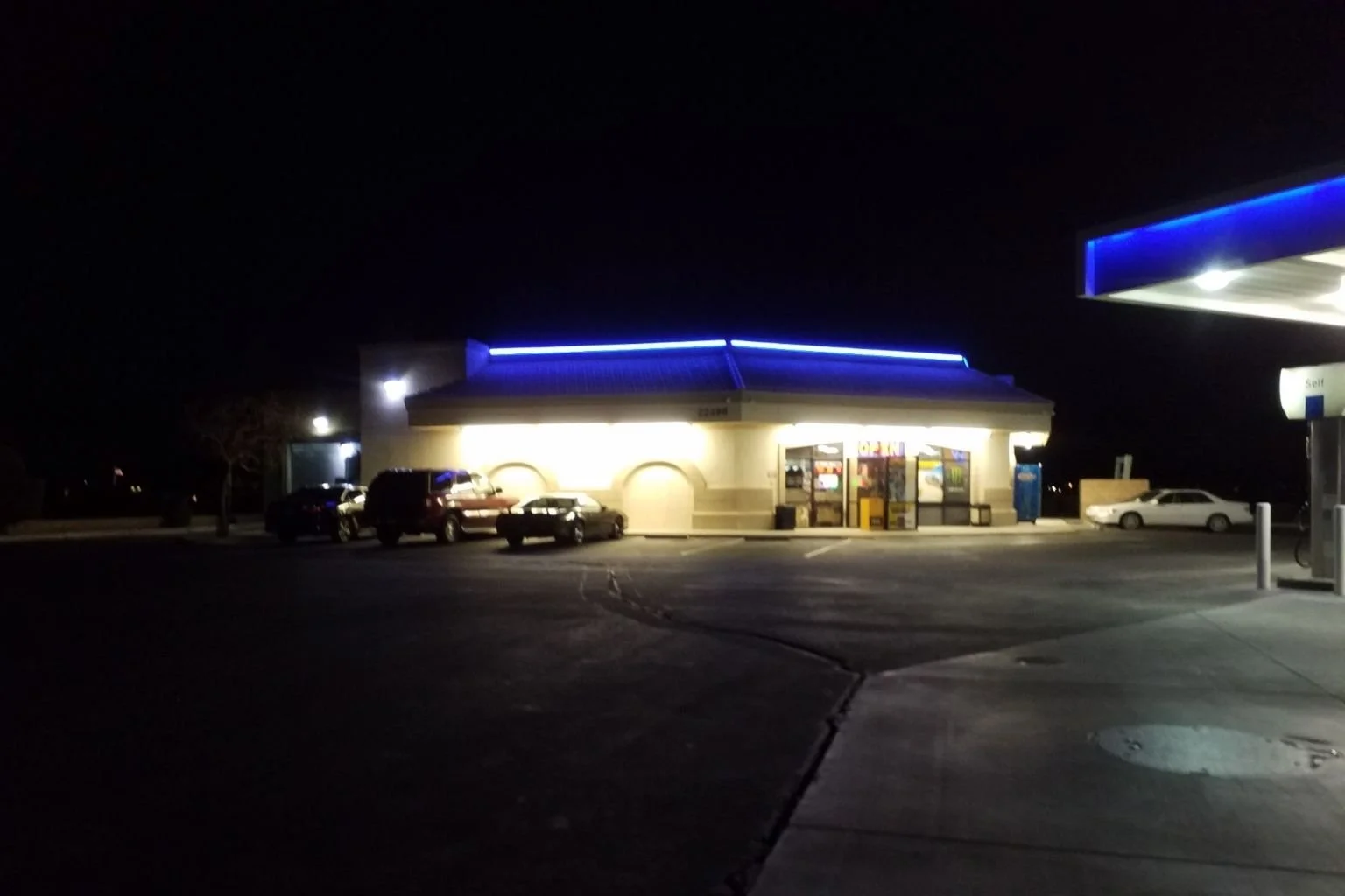 MTE Electric's electrician replaced the old neon accent lighting with new LED tape lights at this Apple Valley service station.