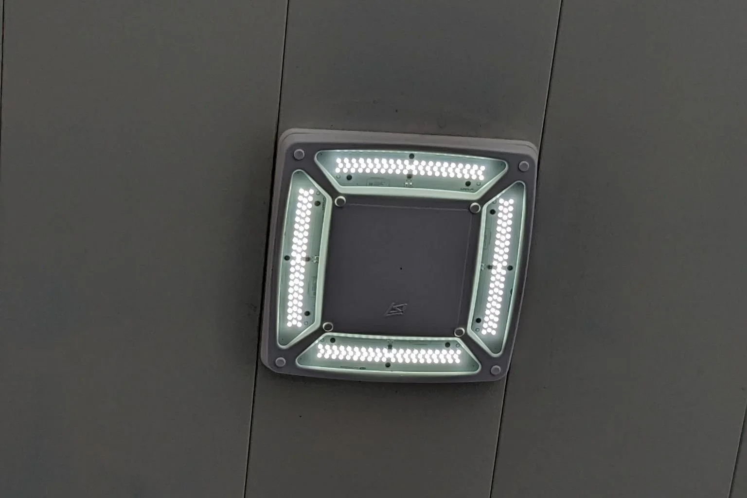 LSI LED canopy light fixture installed under gas station canopy in Apple Valley CA.