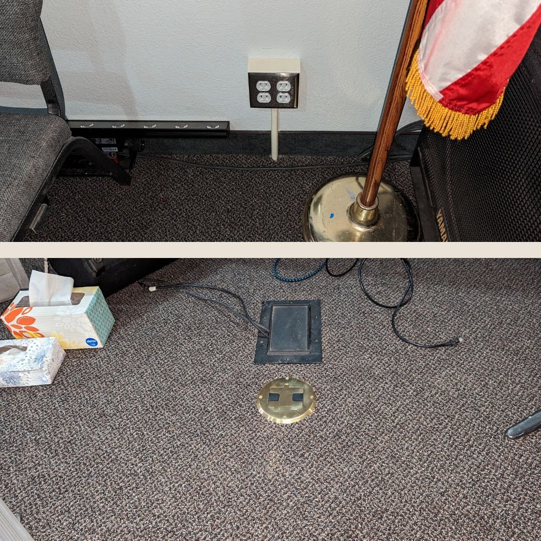 Electrical wiring upgrade in Apple Valley, California—our electrician added new outlets on each side of the stage and installed a floor outlet to provide reliable power for the worship hall at this local church.