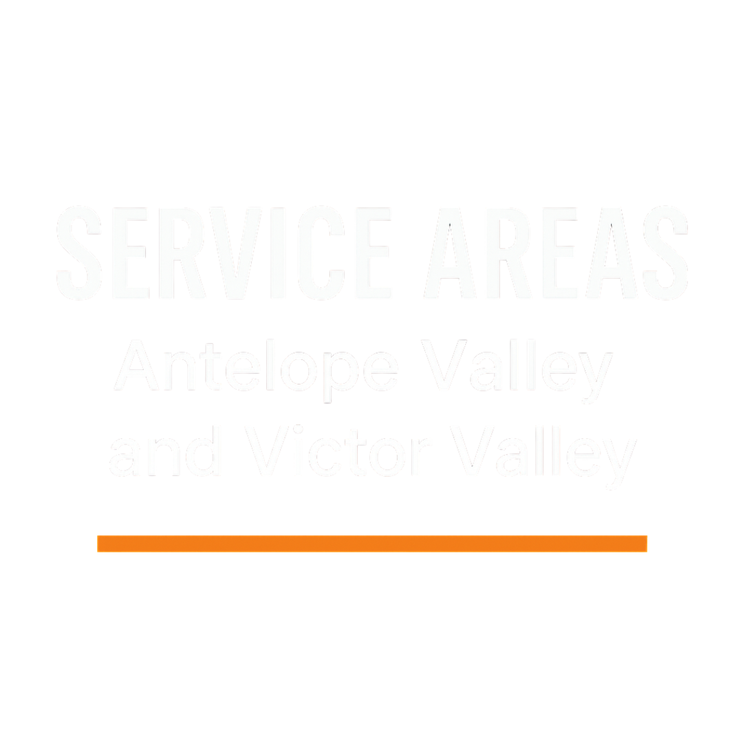 Digital banner with a dark blue gradient background displaying the text ‘Service Areas – Antelope Valley and Victor Valley’ with an orange underline accent.