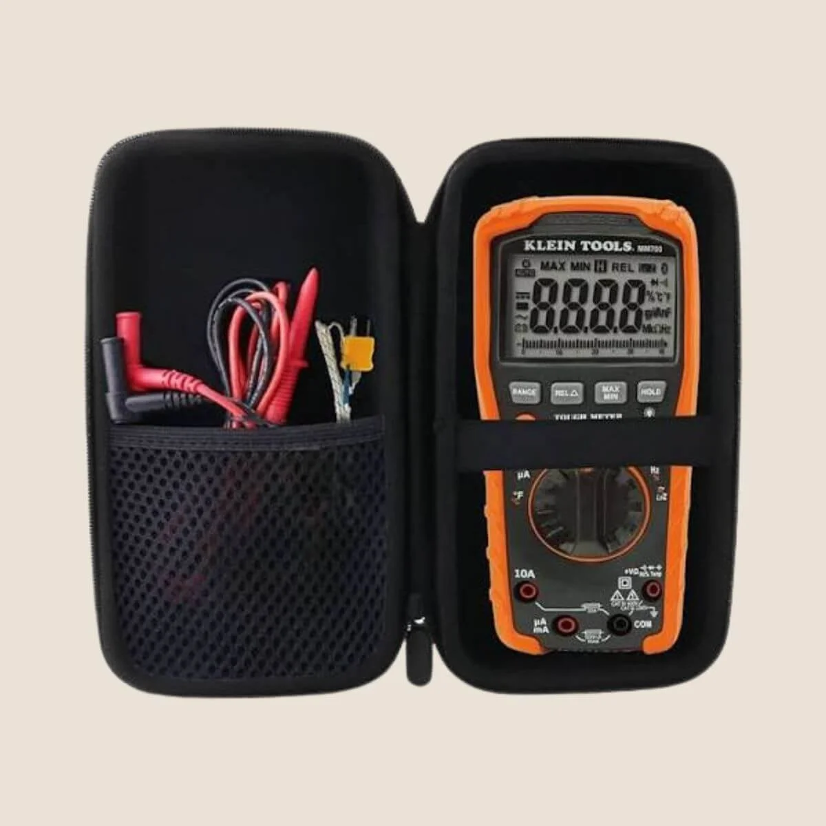 Klein MM720 multimeter used by MTE Electric to measure electrical current, test motor capacitors, and diagnose commercial electrical equipment.