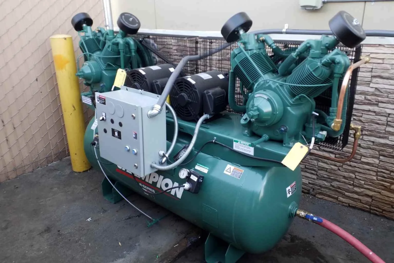 Commercial electrician completed the electrical hookup for a new air compressor at a commercial facility in Barstow, providing power connections, motor wiring, and equipment startup.