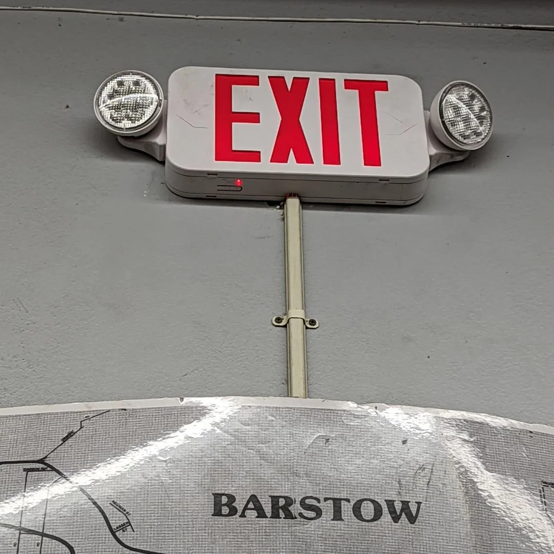 Our electrician was dispatched to Barstow, California to repair a faulty exit and emergency light fixture, restoring proper operation and safety lighting for the building.