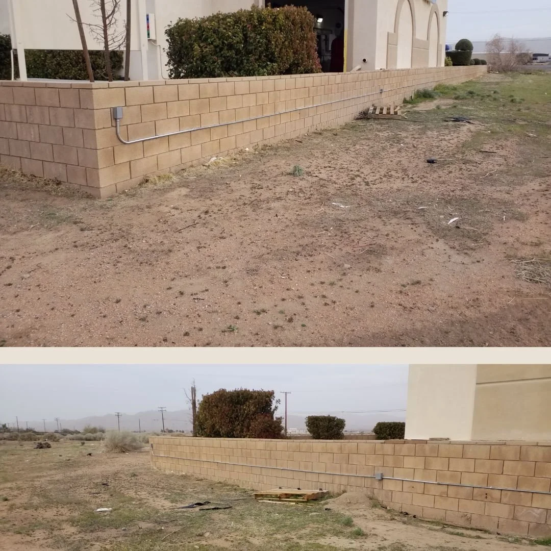 Our electrician repaired damaged electrical conduit and replaced the wiring that had been stolen from the back side of this retaining wall at a local Apple Valley service station. This restoration re-established power to the car wash sign and ensured