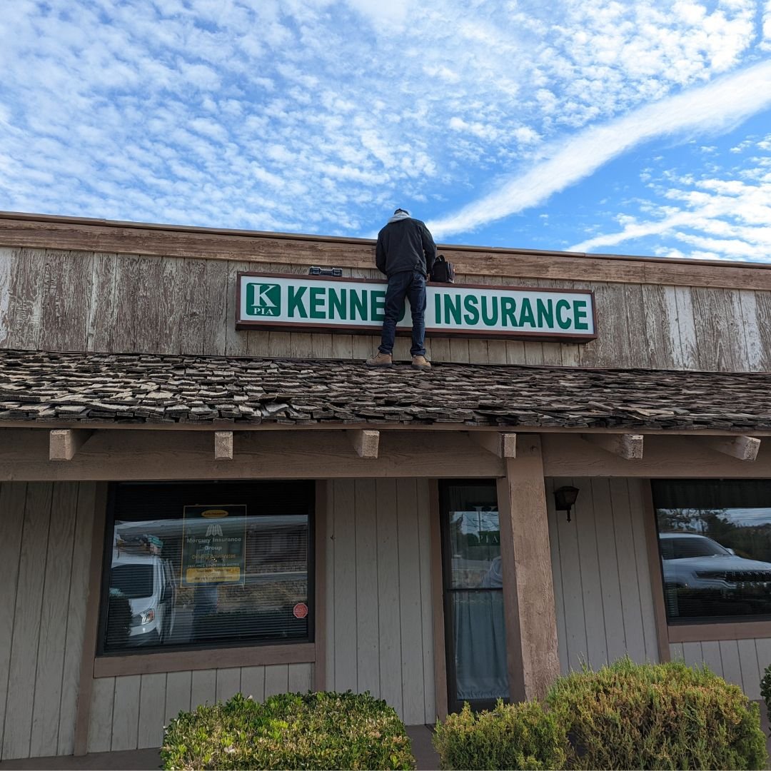 Sign repair in Apple Valley, California—our electrician replaced the faulty ballast and lamps in the illuminated sign for this insurance office. We highly recommend this insurance office.