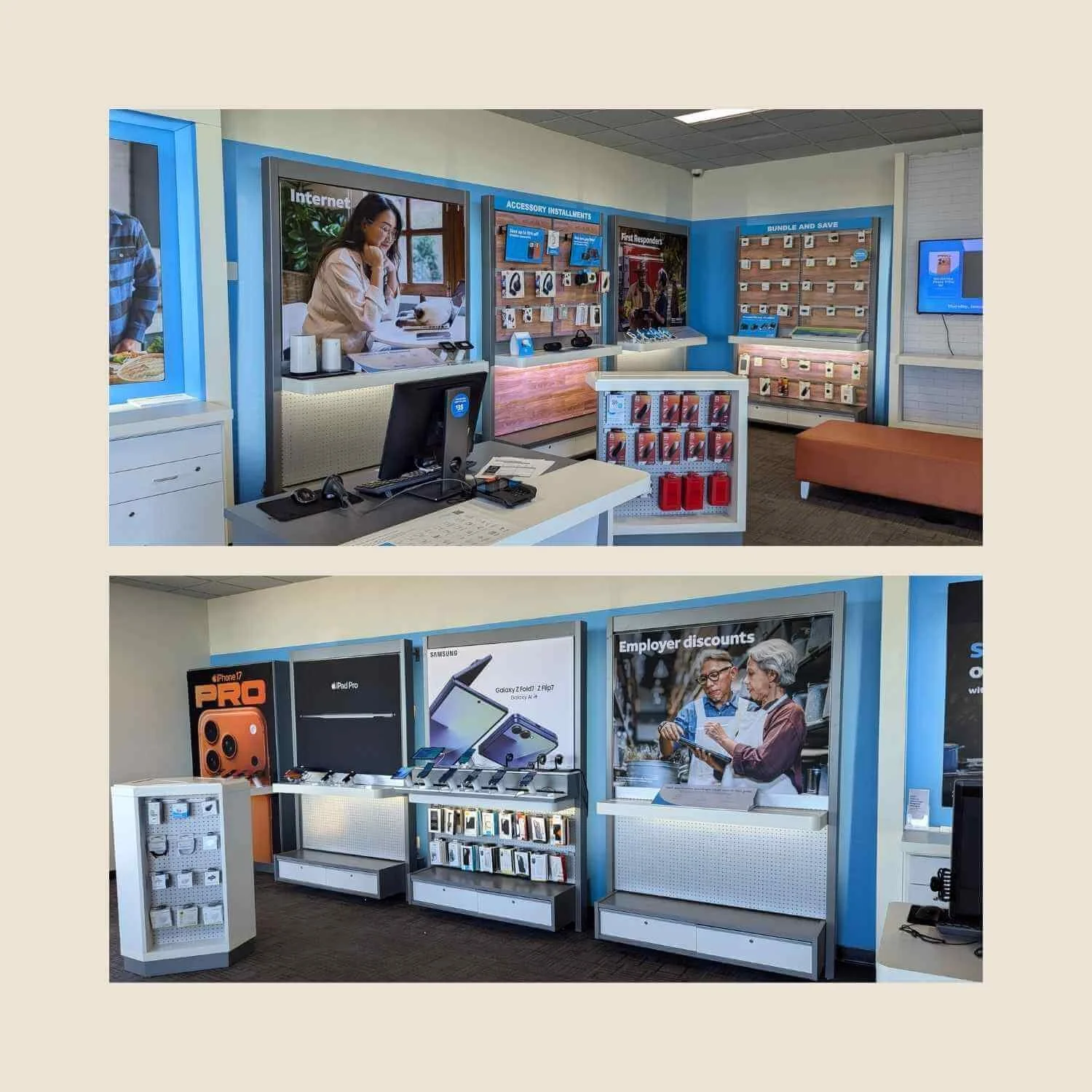 MTE Electric upgraded the existing fluorescent merchandise display lighting to energy-efficient LED lighting at the AT&T Store, 3869 W. Rancho Vista Blvd., Suite D, Palmdale, CA. Several of the original fluorescent fixtures were no longer operating p