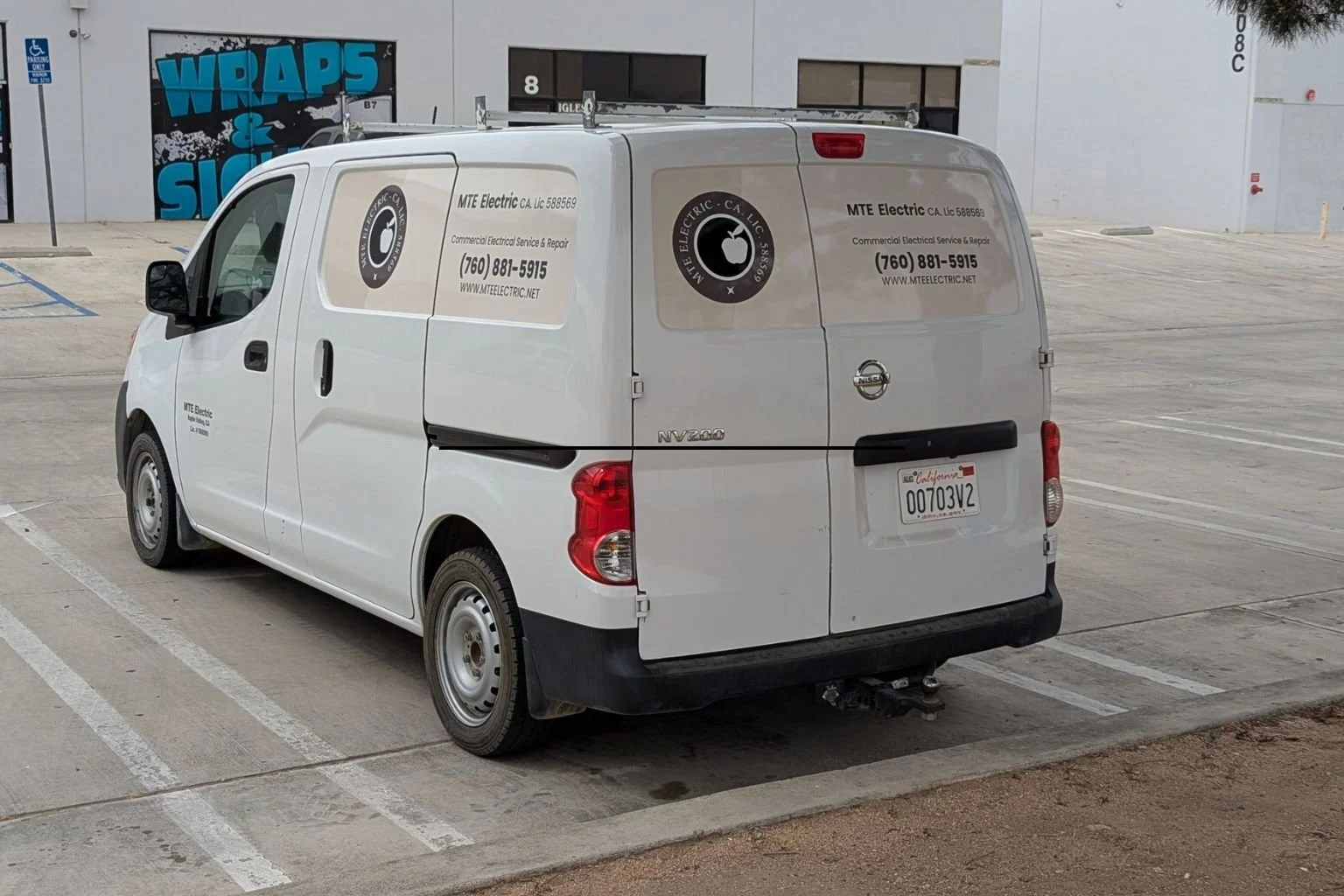 MTE Electric service van with company branding parked in Hesperia, California, providing commercial electrical service and repair.