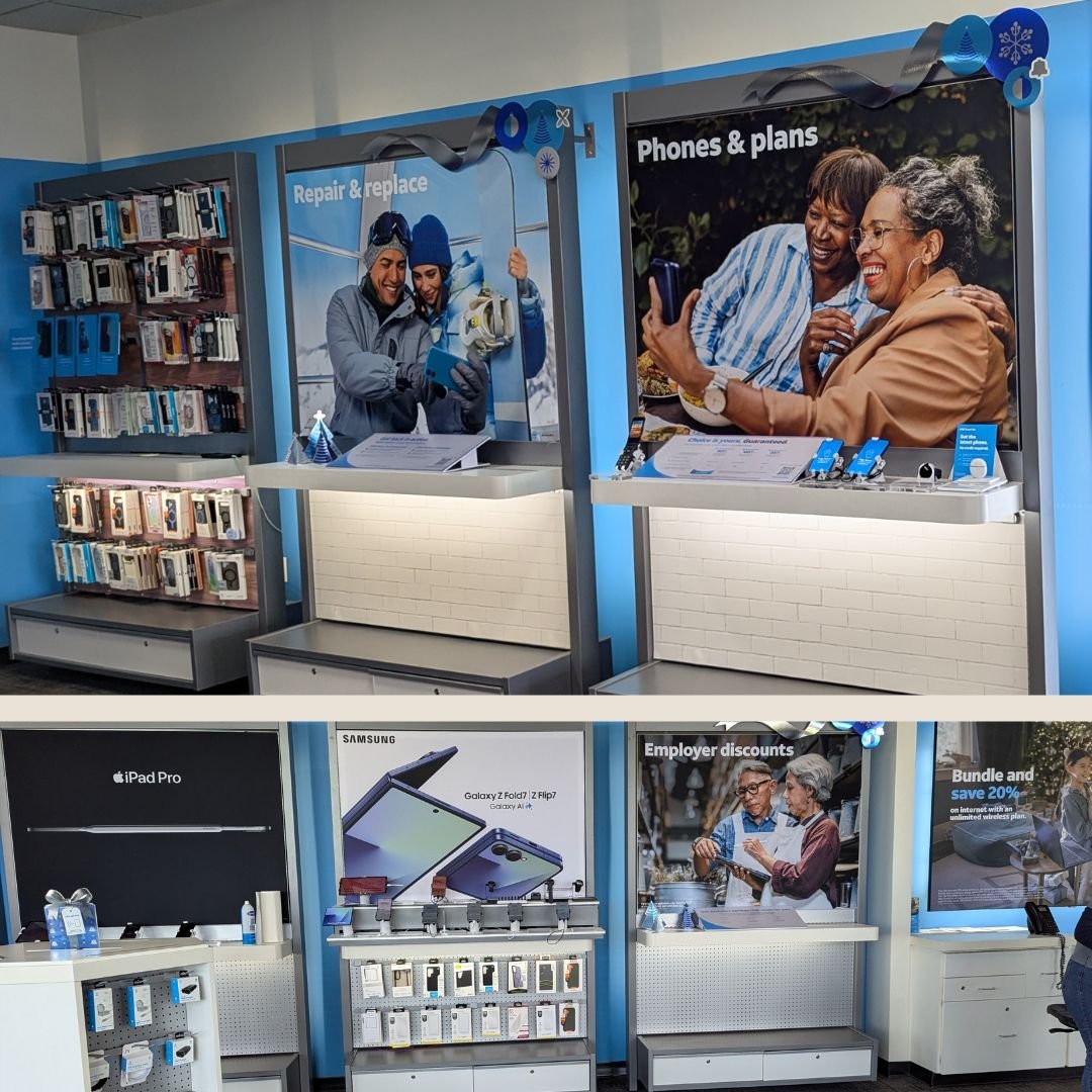 Professional electrician upgrading retail merchandise displays with modern LED lighting in Palmdale, California, replacing outdated fluorescent fixtures to create brighter, cleaner, and more energy-efficient display lighting.