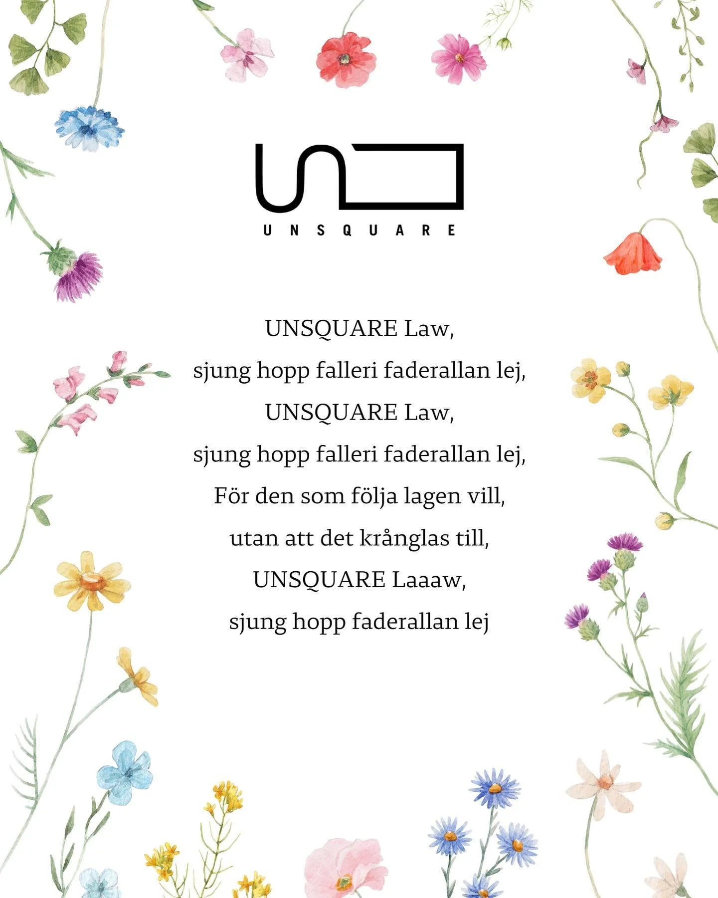 Sk&aring;la in midsommar med UNSQUARES egna snapsvisa! 🍓Vi vill passa p&aring; att &ouml;nska er alla en riktigt h&auml;rlig sommar och sk&ouml;n semester. 
Soliga h&auml;lsningar fr&aring;n UNSQUARE g&auml;nget!☀️