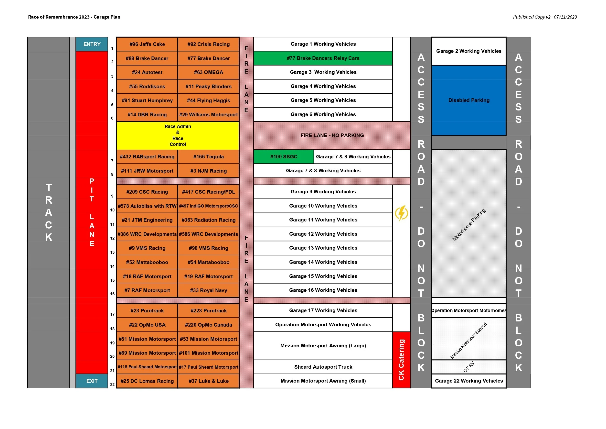 Garage & Paddock Plan Released — Race Of Remembrance