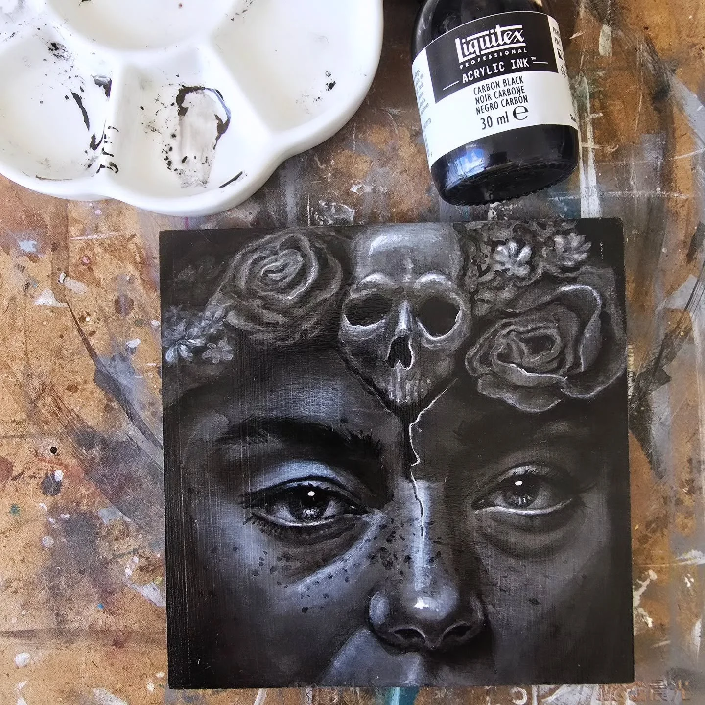Inktober day 3: Crown
I was thinking about the so-called &quot;vanitas paintings&quot; that were popular in the Netherlands in the 17th century.  They painted skulls, wilting flowers, and other objects that symbolize how quickly life passes by and ho