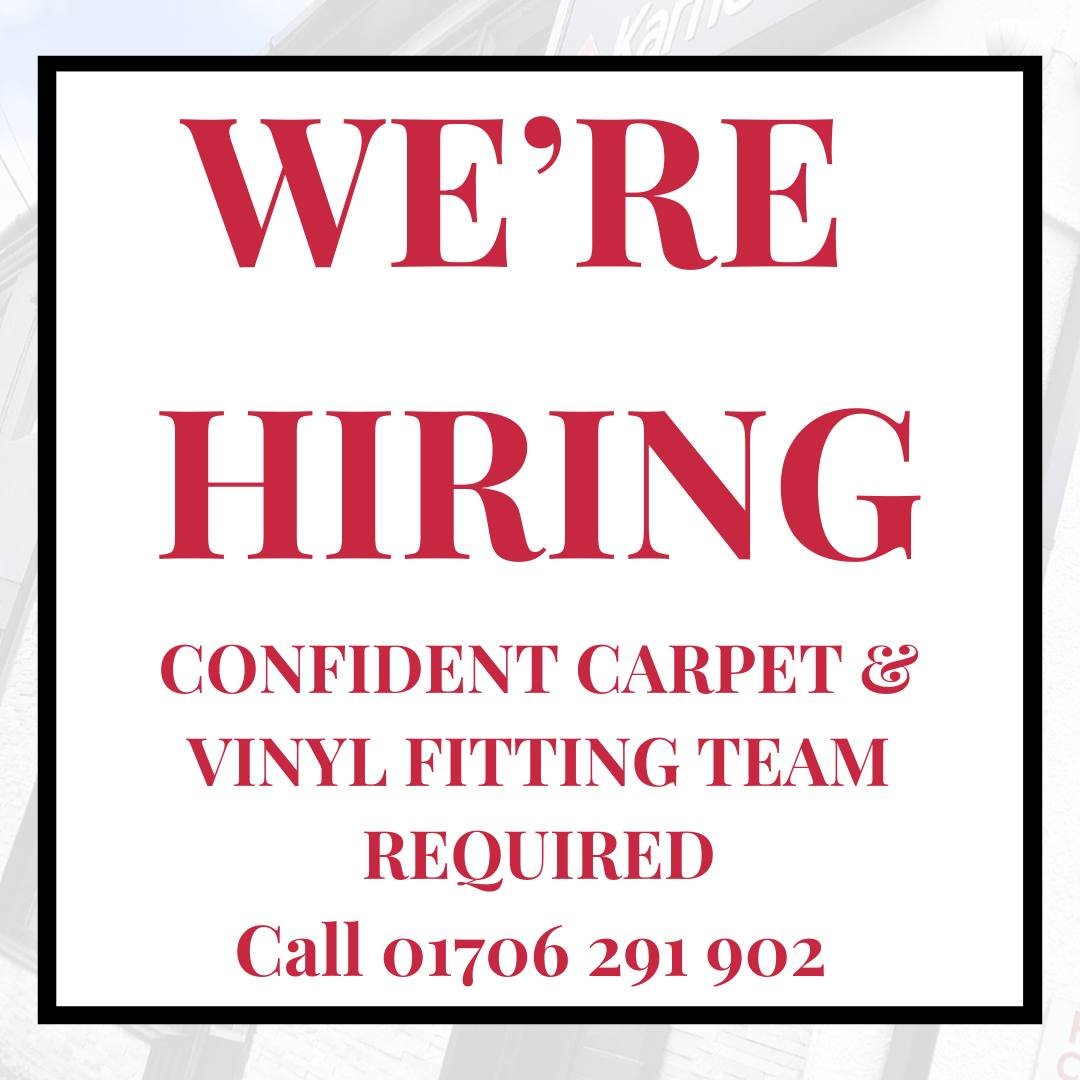 ** Please Share **

We're Hiring!

We are looking for an experienced, confident Carpet/Vinyl fitting team!

You both must hold a clean drivers license.

Please call the Showroom on 01706 291902 during the opening hours to discuss further or send your