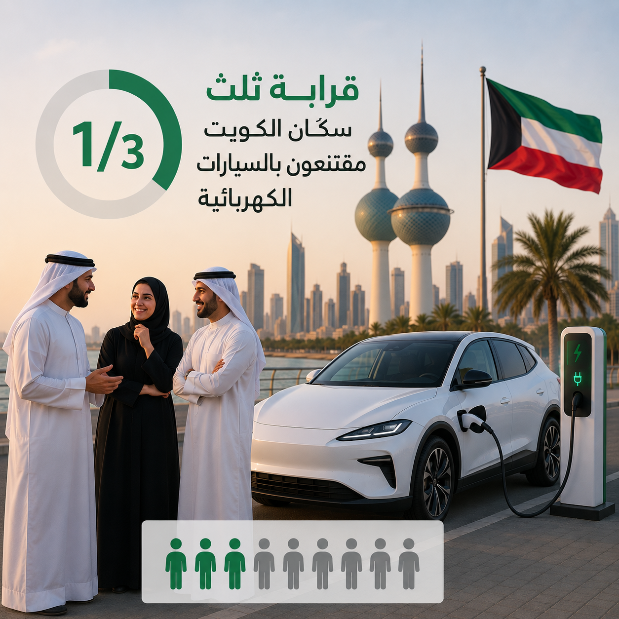 استطلاع آراء: قرابة ثلث سكّان الكويت مقتنعون بالسيارات الكهربائية