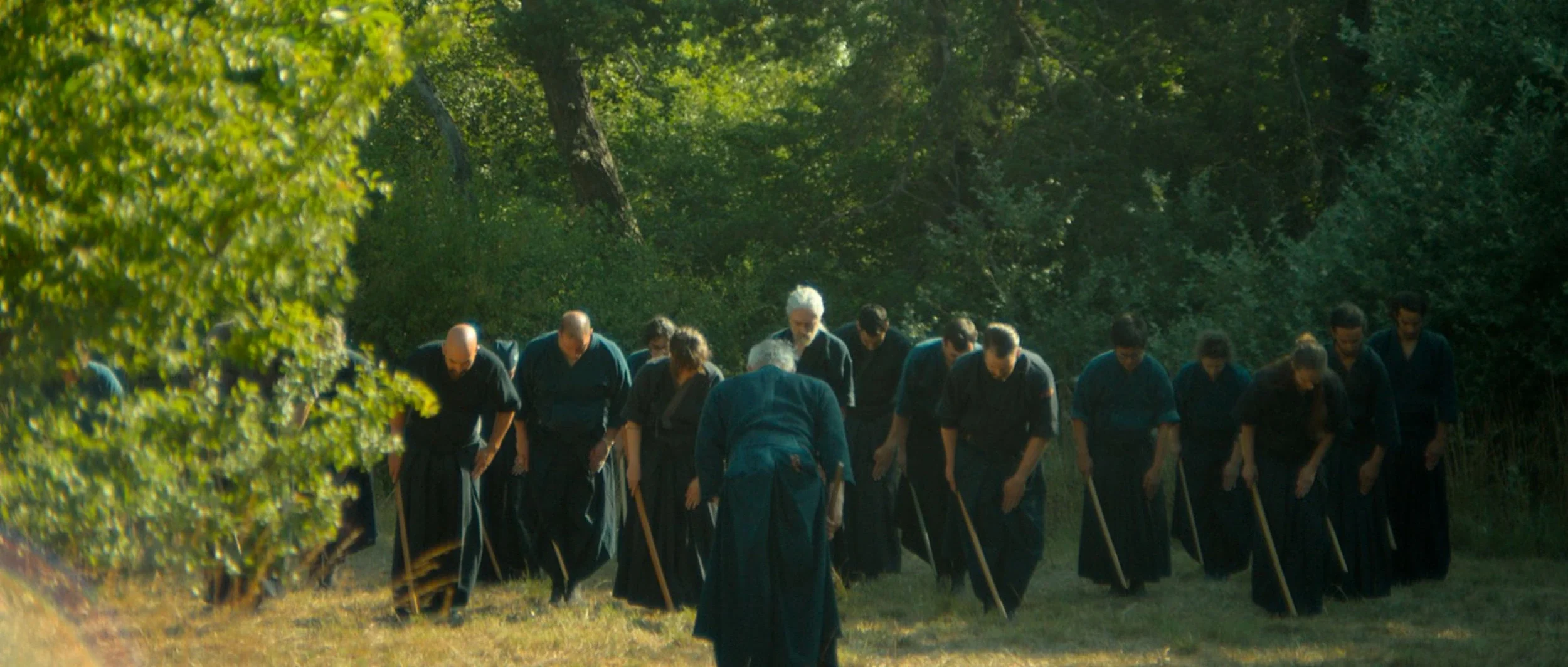 martial-arts-documentary-group-bow-forest-clearing.webp