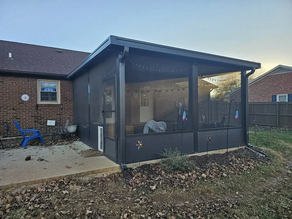 Black aluminum screen porch addition