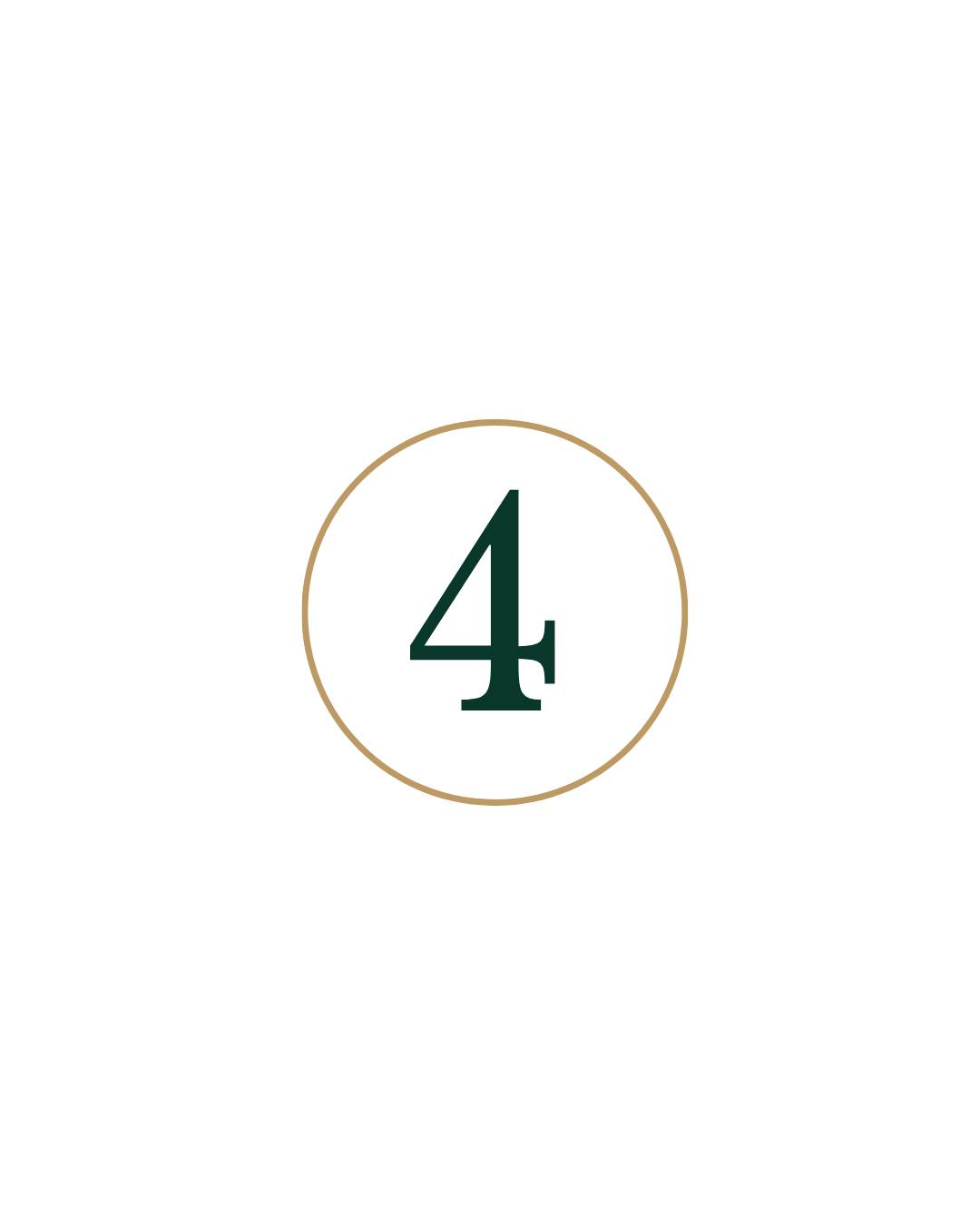 A gold circle outline with a dark green number four in the centre against a white backdrop.