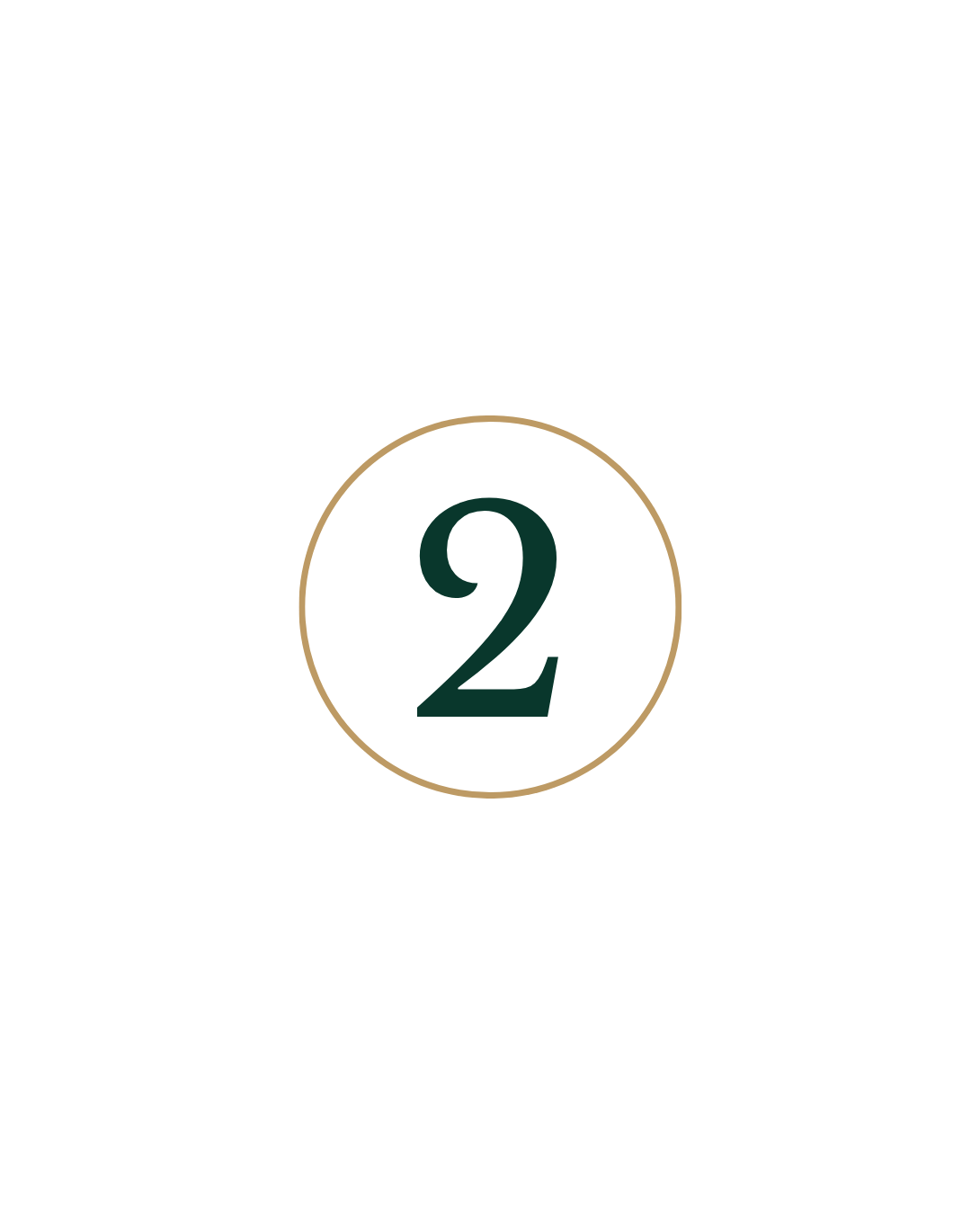 A gold circle outline with a dark green number two in the centre against a white backdrop.