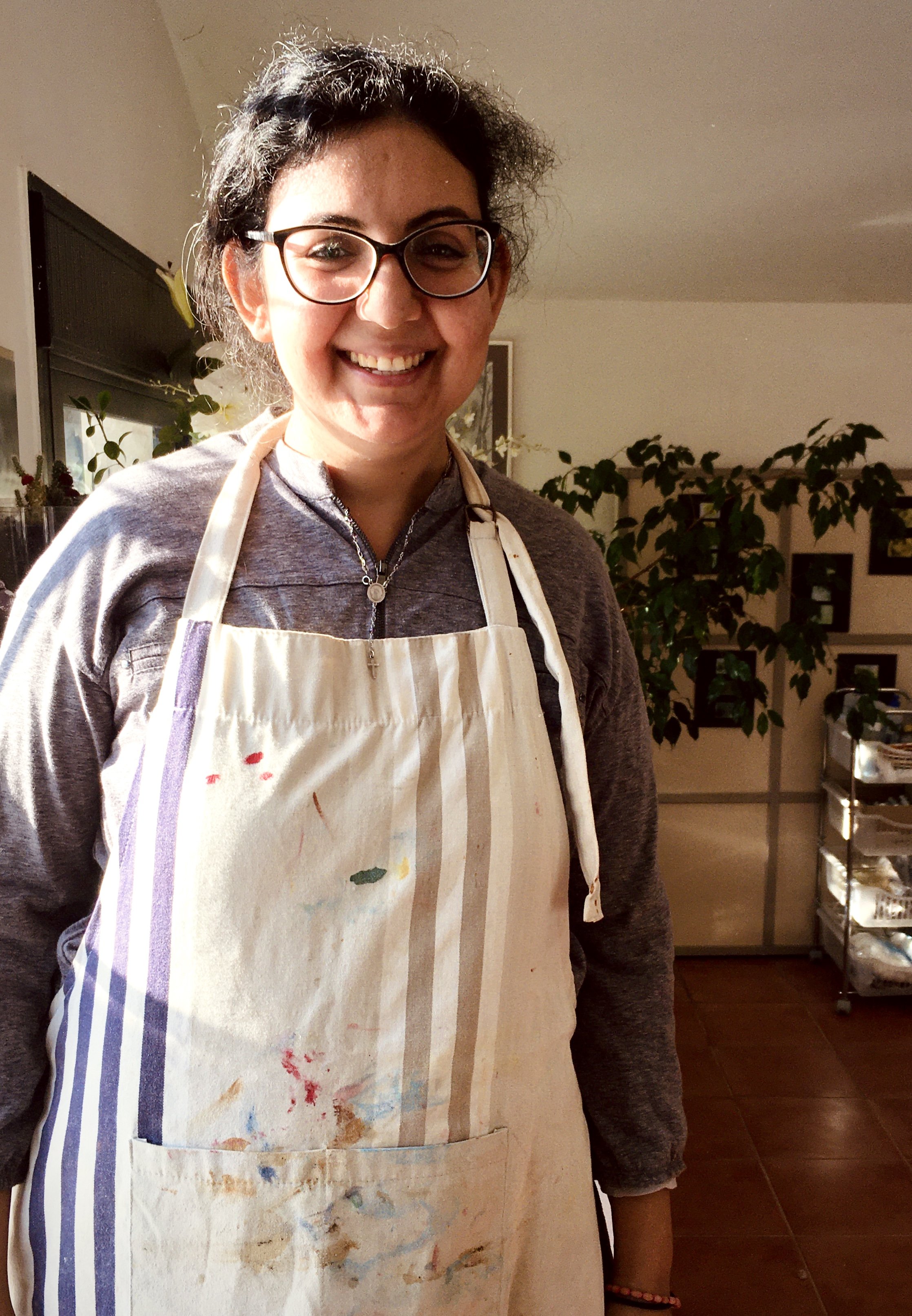 My new friend, Helen, in her sunlit studio