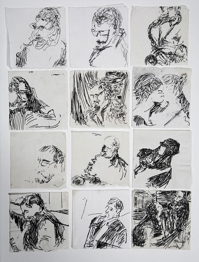 Cocktail Napkins, Pen and Ink, 3″ x ” each