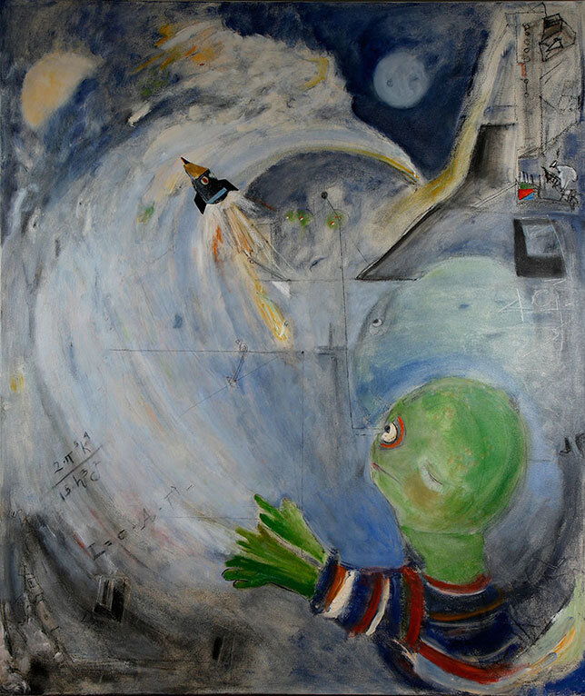 Point A to Point B, Mixed Media on Primed Canvas, 60” x 72”