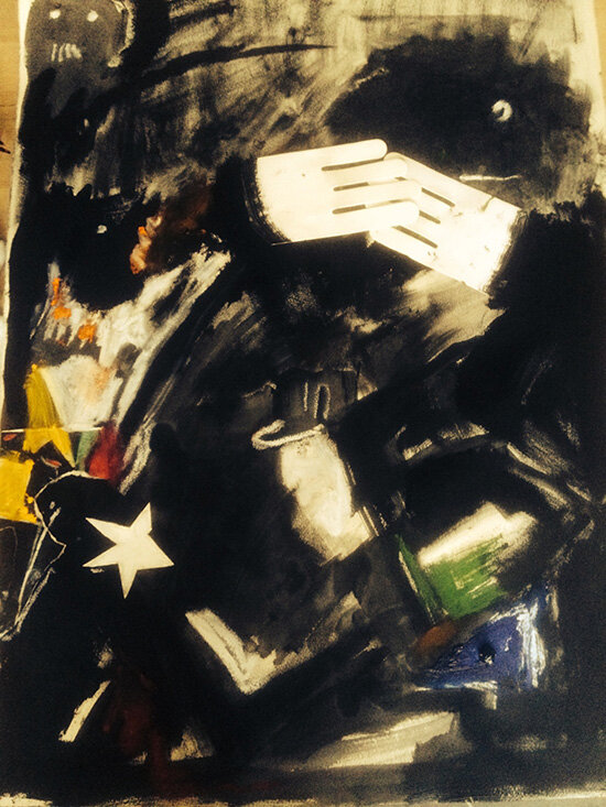 Monster Wedding, Oil Paint, Graphite, Oil Sticks, Charcoal, Tape and Collage