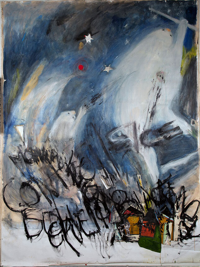 Exodus, Mixed Media on Primed Canvas, 76” x 100”