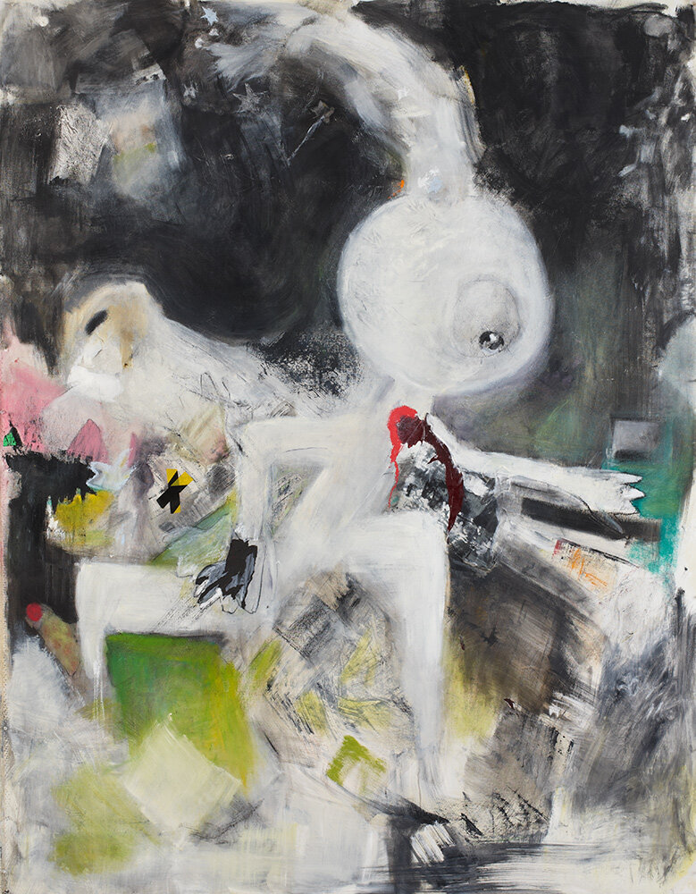 Subterfuge, 63” x 73”, Oil Paint, Graphite, Oil Sticks, Charcoal, Tape and Collage