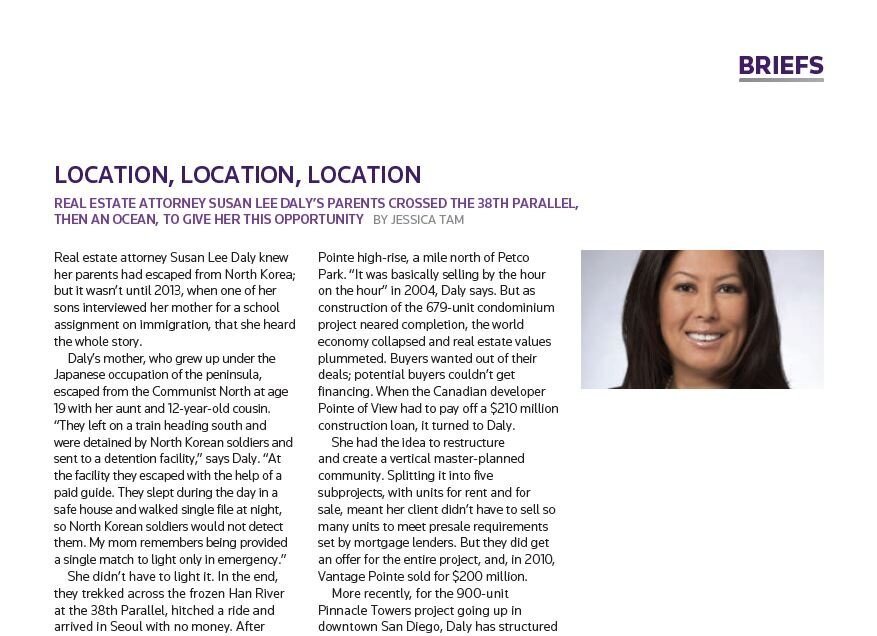 Real estate attorney Susan Lee Daly knew her parents had escaped from North Korea; but it wasn’t until 2013, when one of her sons interviewed her mother for a school assignment on immigration, that she heard the whole story.