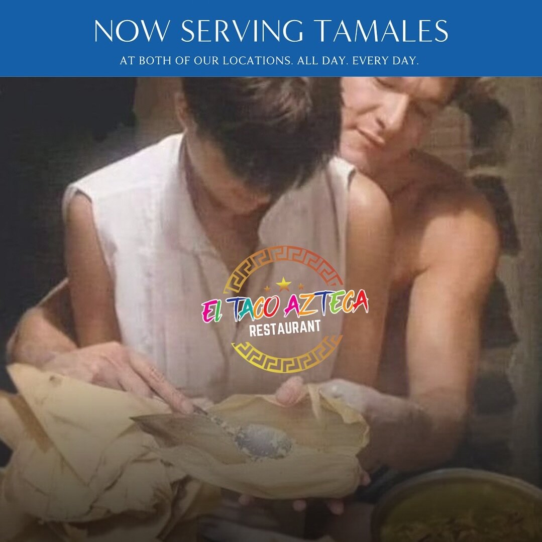 Swayze said 'Ditto' to pottery, but we say 'Bravo' to tamales! 😍 Get in the spirit of the season with El Taco Azteca's fall-winter tamale collection, featuring both red and green options to delight your palate. Just like this iconic duo, our tamales