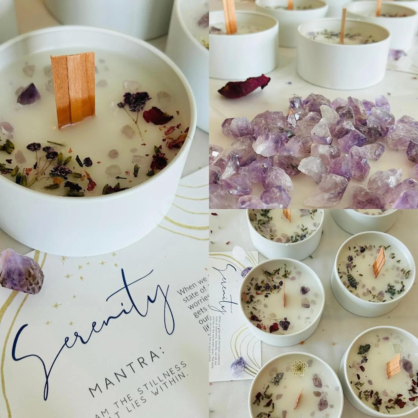 Simply in love with this sweet batch of Serenity Intention Candles! Traveling for the summer? These travel tins are perfect to carry with you wherever your heart desires! With notes of wild lavender, marine dew, and sheer musk and infused with crysta