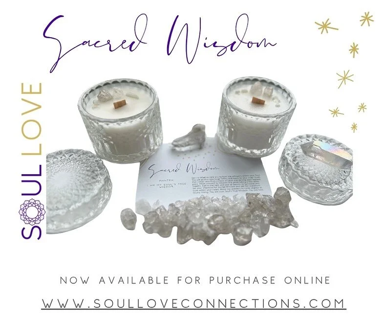 Soul Love Sacred Wisdom Intention Now Available! 
Sacred Wisdom smells Elegant + Sophisticated + Enchanted + Nostalgic

Notes: Cedarwood, Black Fig, Cashmere Wood, Musk, Patchouli

Vessel Color: 6.2oz fill Clear glass diamond candle jar with glass li