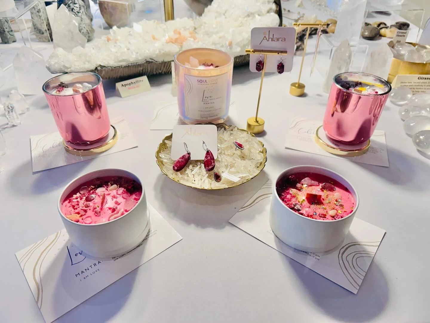 These Soul Love Intention Candle Beauties just dropped at @ahlara_spa_and_boutique waiting to go to their new homes!! Come grab yours or find the one to gift for Mom for Mother&rsquo;s Day 🌸🦋🥰💗 Ahlara is also having their mind, body, spirit expo 