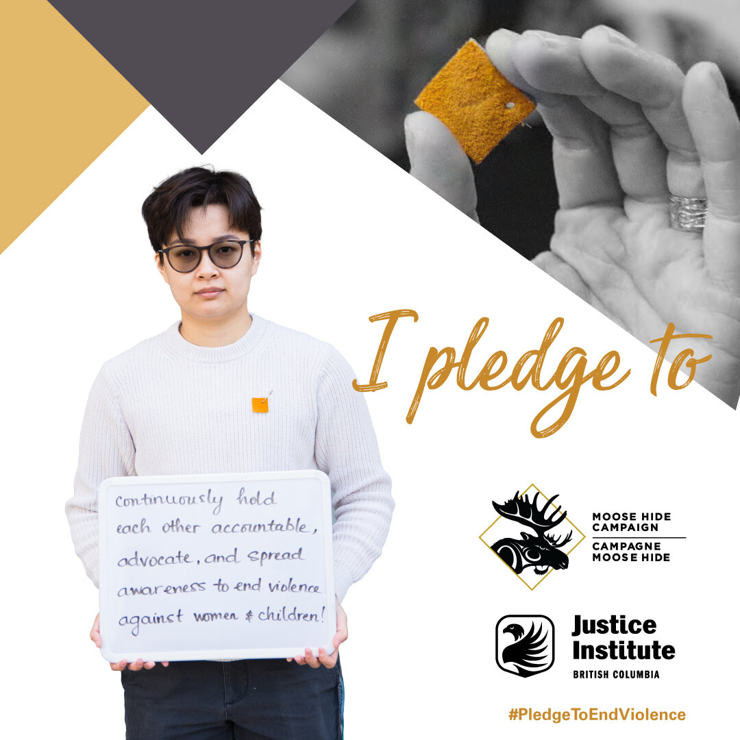 Wear &amp; share the Moose Hide pin today to spark a conversation for change. I&rsquo;m Ba Thach Thao Nguyen, the Organiser for Justice Institute Students&rsquo; Union. I pledge to continuously hold each other accountable, advocate, and spread awaren