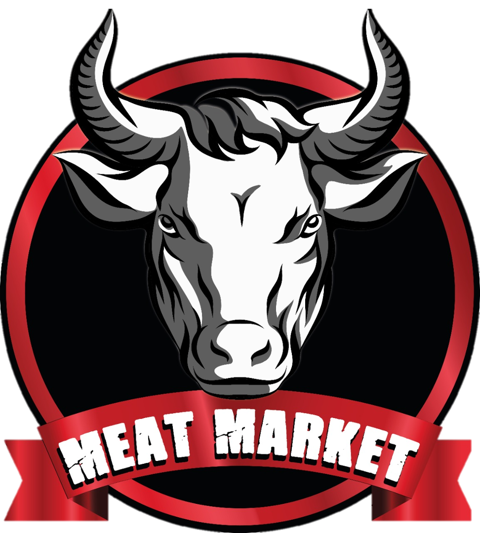 A logo featuring a stylized black and white bull's head with large curved horns, set against a black background with a red circle outline. Below the bull, a red banner displays the white text "HEAT MARKET."