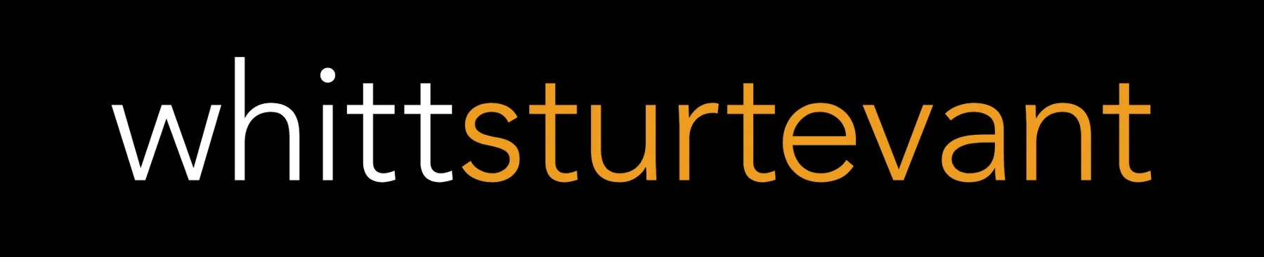 Stylized text logo with the word "whittsturtevant" on a black background, with "whitt" in white and "sturtevant" in orange.