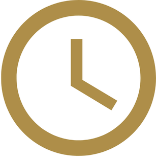 Gold outline icon of a clock.