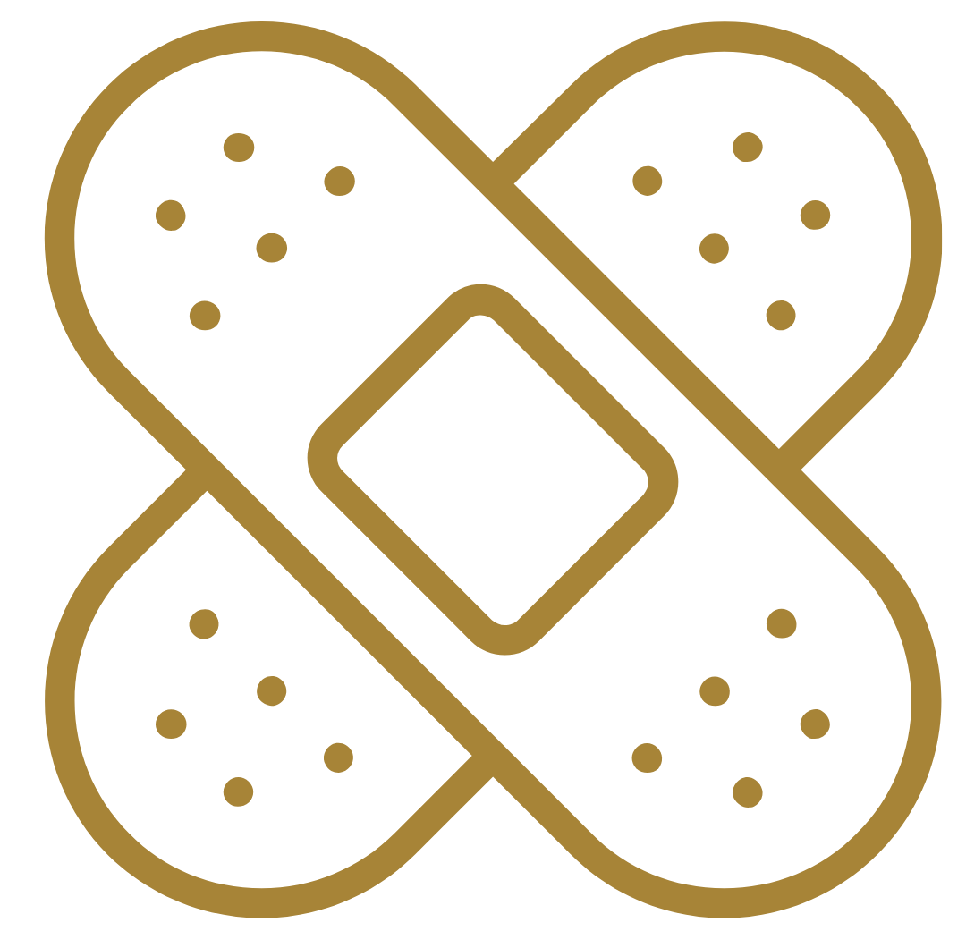 Gold crossed bandage icon representing injury care, accident insurance, supplemental health coverage, and medical support benefits.