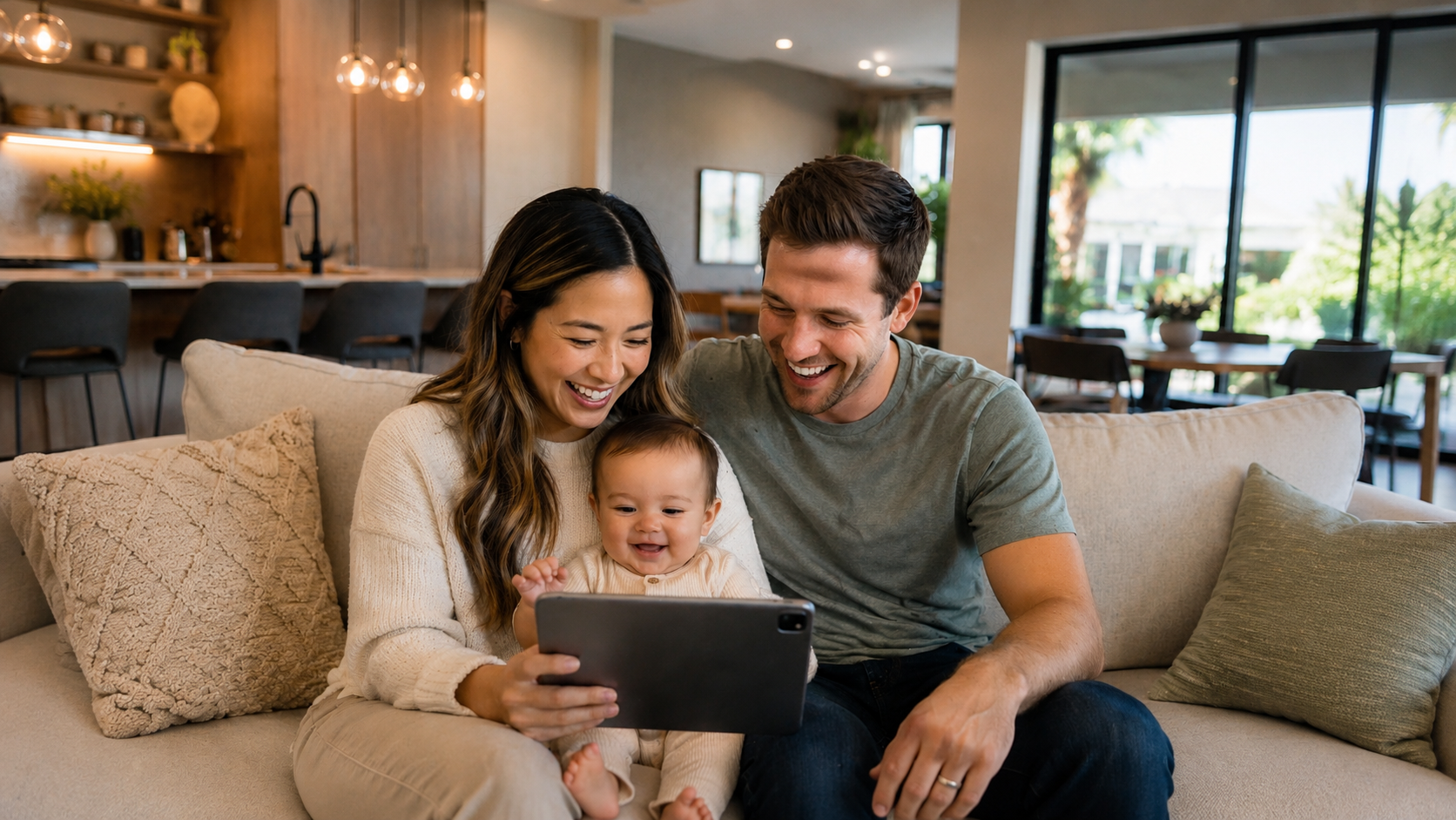Family using a tablet at home representing health insurance quote guidance from Sawyer Health Solutions for individuals and families in Cape Coral, Fort Myers, Naples, Lee County, and Southwest Florida.