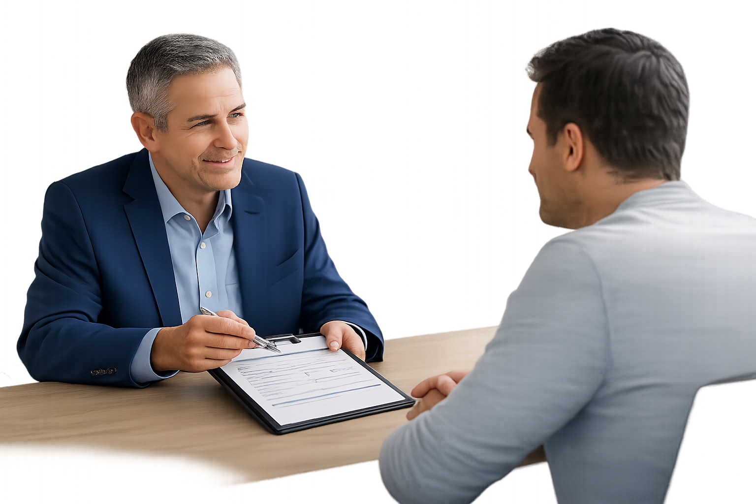 Insurance agent reviewing health and life insurance plan options with a client during a personal consultation.