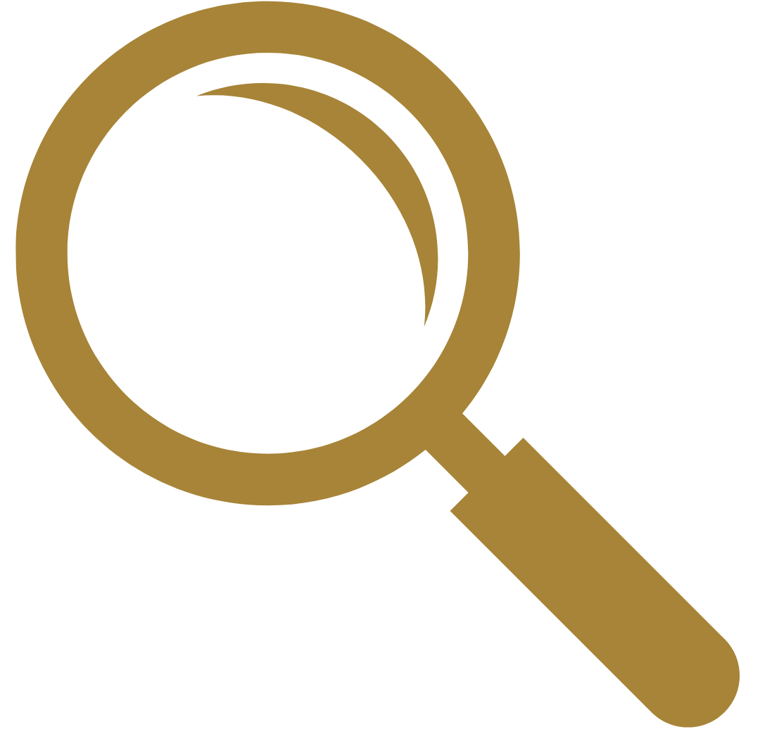 Gold magnifying glass icon for Sawyer Health Solutions, helping individuals, families, self-employed professionals, and small business owners search for and compare health insurance coverage options.