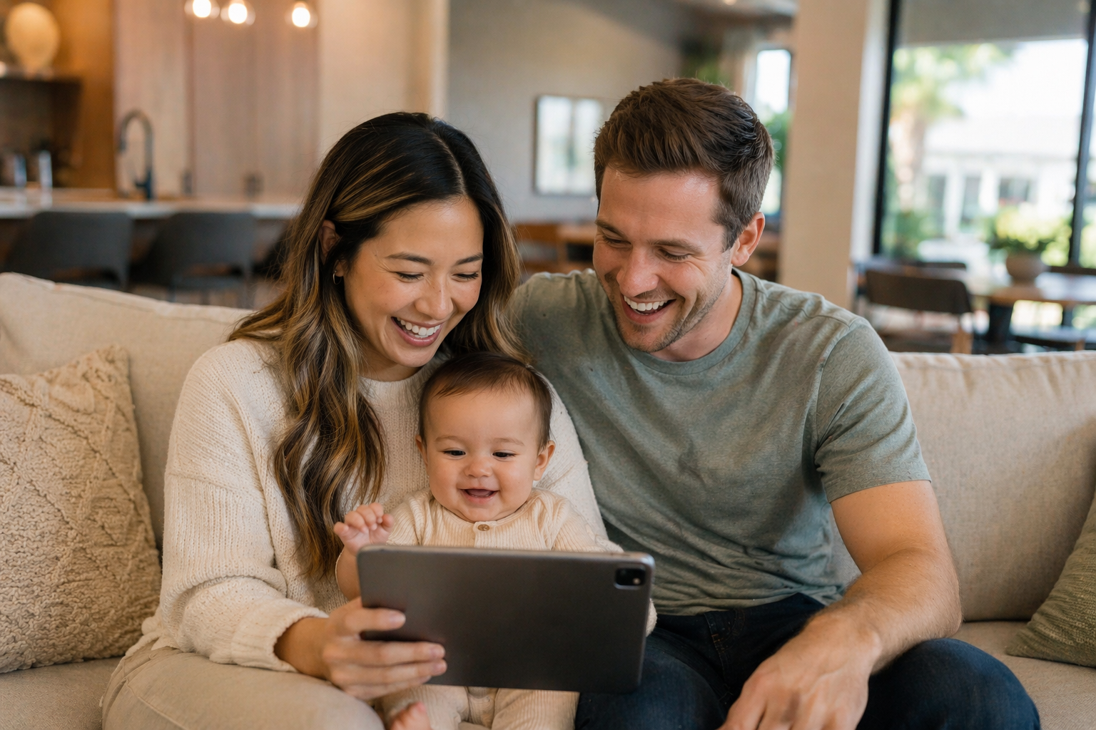 Family reviewing Florida life insurance options together on a tablet at home