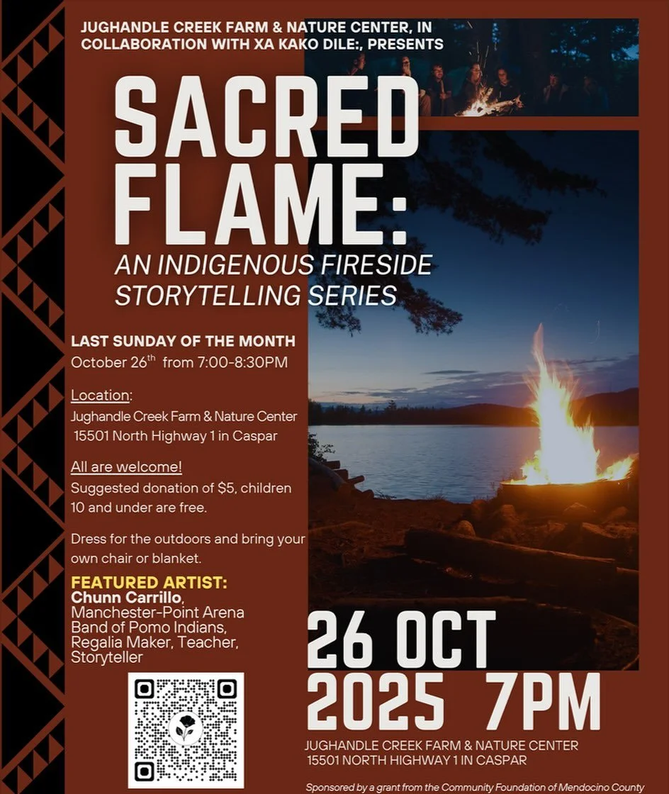 ✨This Sunday✨ 7pm (rain or shine!)
This monthly gathering invites our community to come together around the fire to listen, learn, and connect through the rich tradition of Indigenous storytelling.
This month we welcome teacher, maker and storyteller