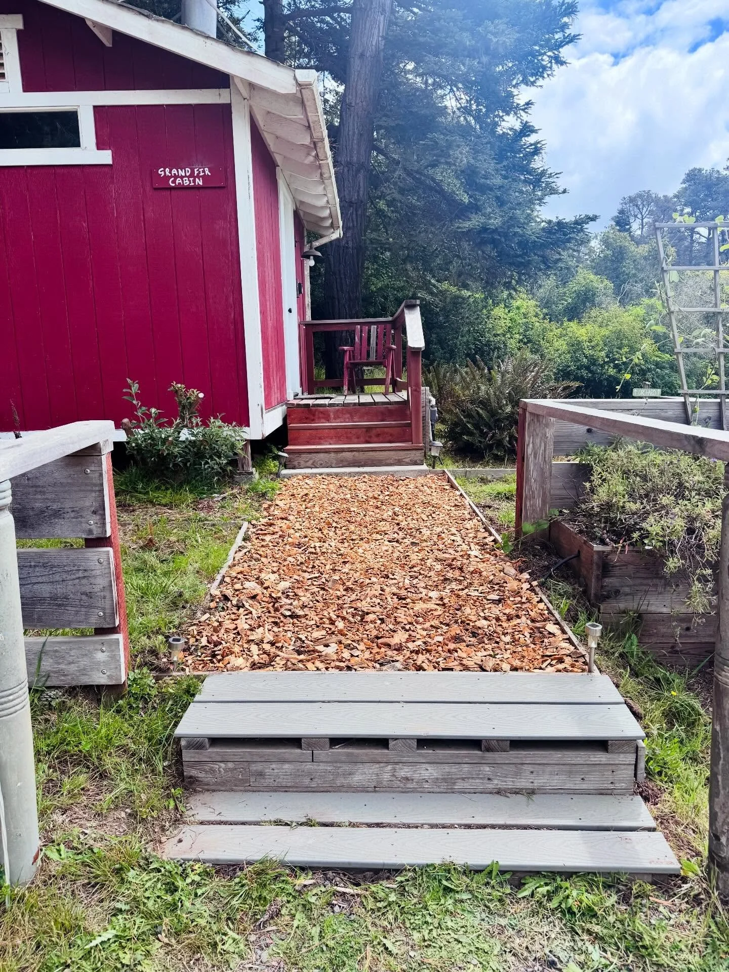 A little natural reuse (wood chips are from a recent tree cleanup project in our campground) + a little love and attention = a fresh and welcoming path to our Grand Fir cabin! Reserve your stay in this sweet, rustic cabin today at jughandlecreek.org.