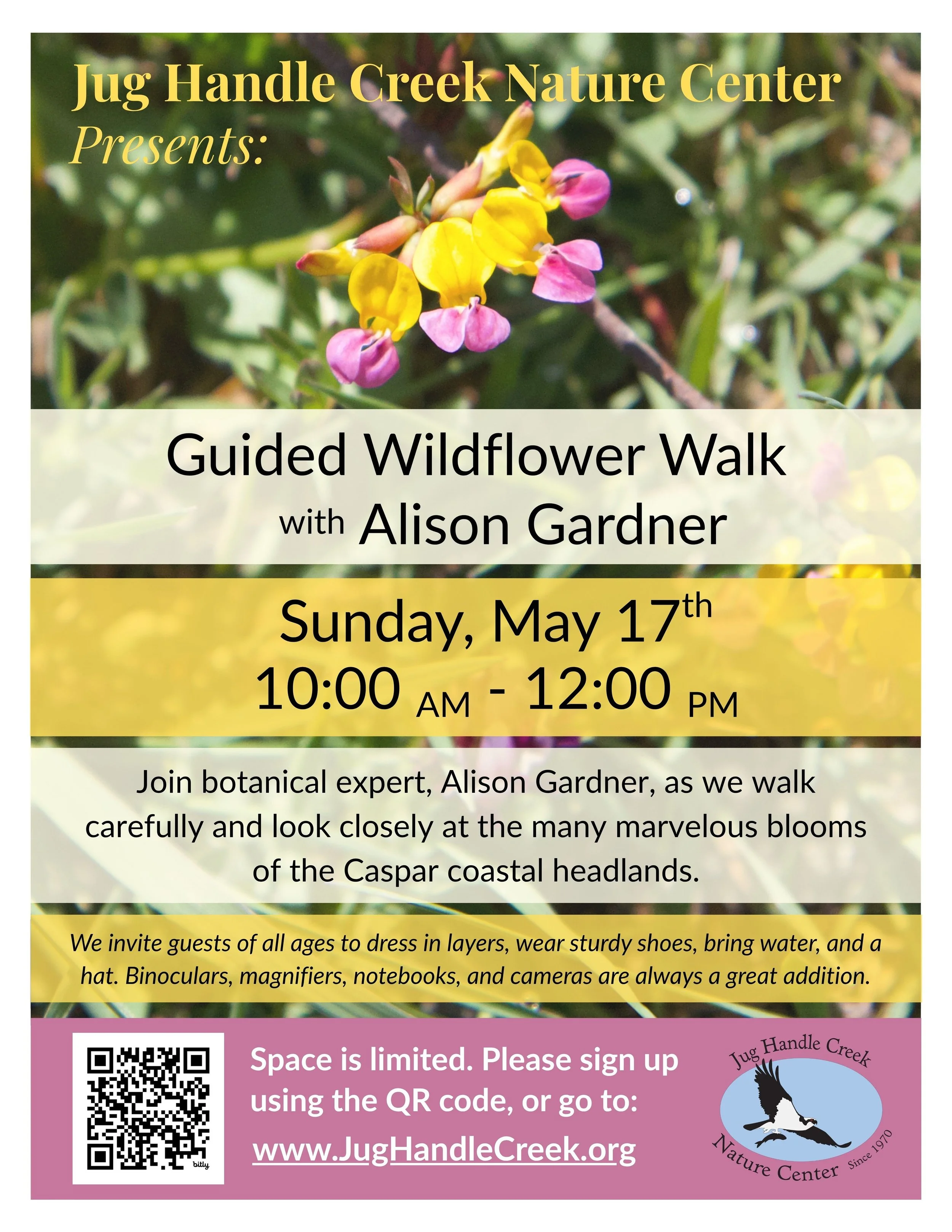 Sign up for our next Coastal Wildflower Walk: Sunday, May 17

Go to our website or copy the link below
https://forms.gle/AYNL4EW6VBbuooHS6

We will see you there 🌼

#jughandlecreek #wildflowers #mendocoast #naturewalk