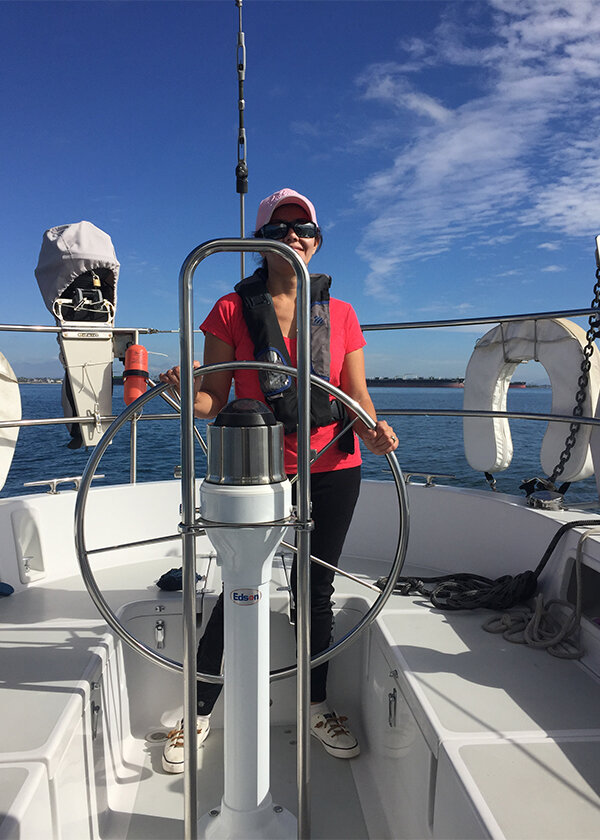 Jimena at the helm