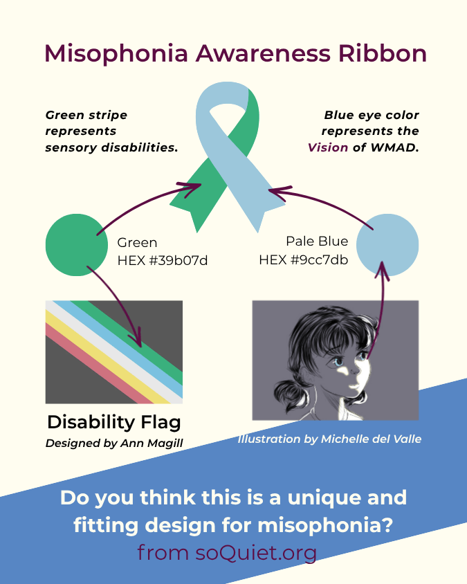 A diagram of the meaning behind the Misophonia Awareness Ribbon. [Image by soQuiet]