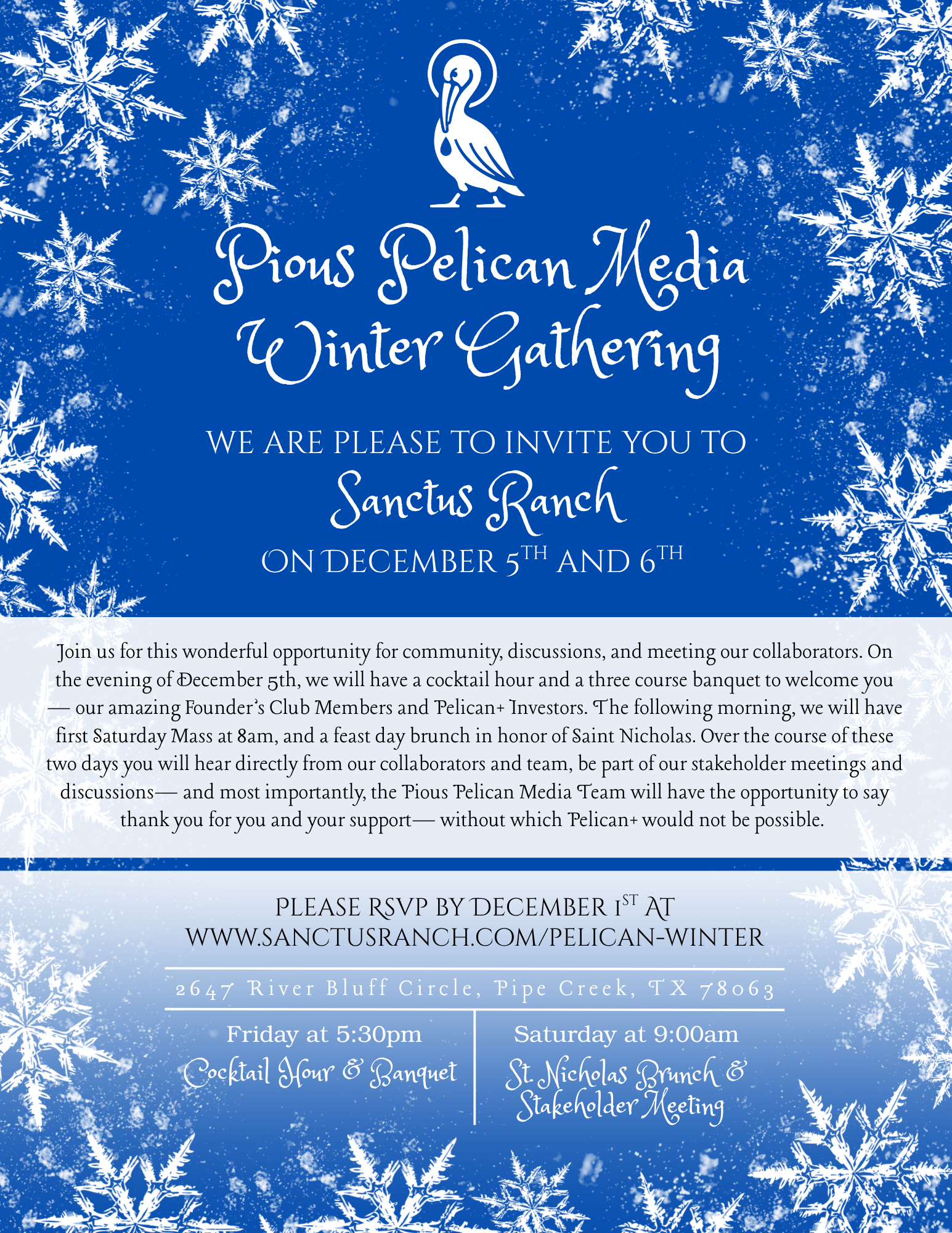 Pious Pelican Winter Gathering — Sanctus Ranch