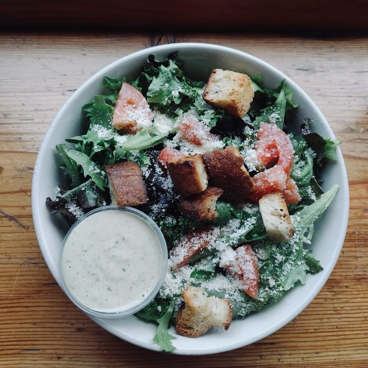 NEW SALAD LEAK 🥗 Weather change, time for a menu change. We&rsquo;ll be trickling out a few of our new favs. Today addition: Caesar Salad: Mixed Greens, Parmesan Cheese, Tomato &amp; Homemade Crouton. Not into the salad thing? Make it a wrap for $1 